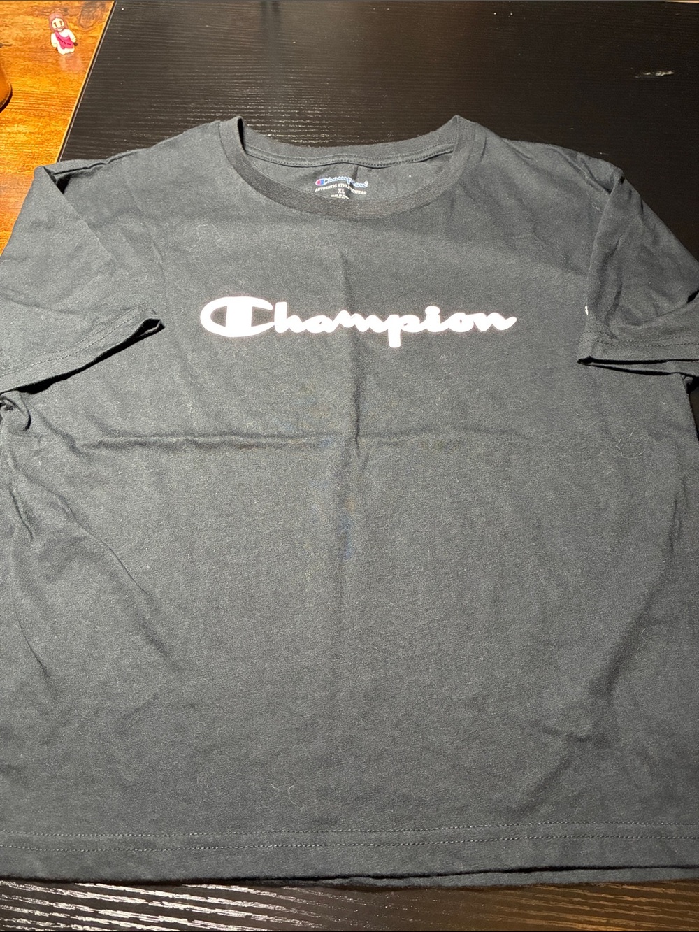 Champion Black Short Sleeve Logo Crop Top